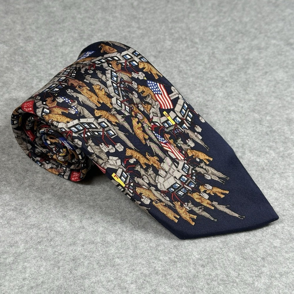 Alynn Neckwear "Bulls & Bears" Wall St‎ Tie USA Silk Vintage 90s Novelty 59x3.75
